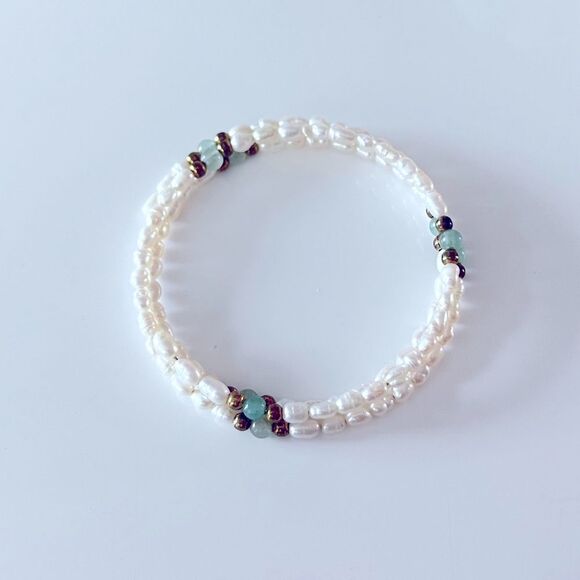 Freshwater Pearl & Jade Bead Wrap Bracelet - Picture 1 of 3